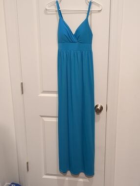 Blue Sleeveless Maxi Dress with V-Neck